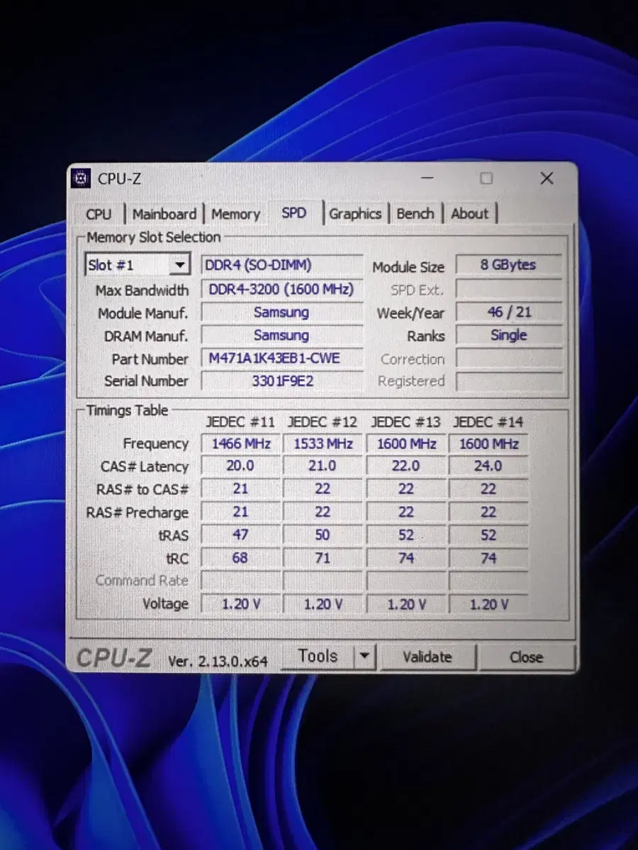 노트북용 삼성 DDR4 8GB 3200mhz